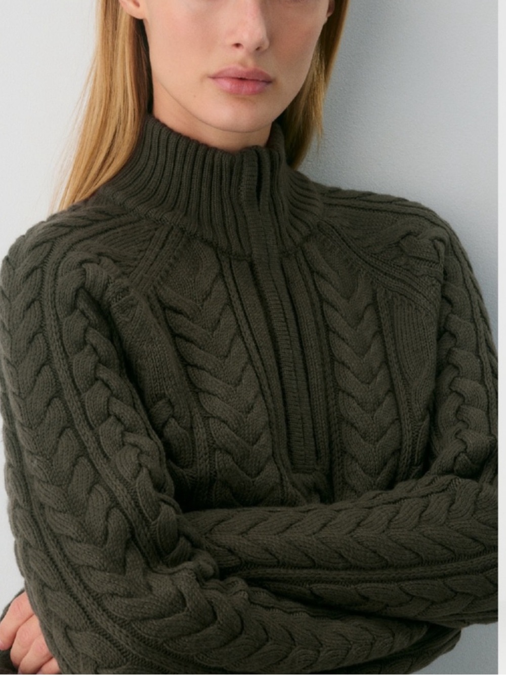 Aritzia Heritage Knit Merino Wool Cropped 1/4 Zip Sweater